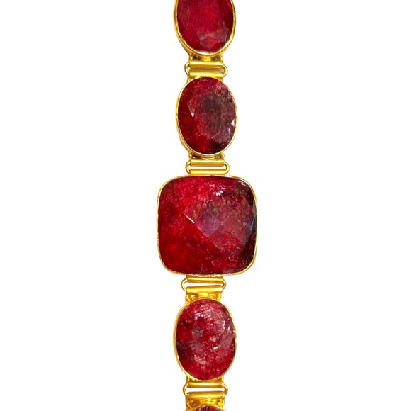 Ruby (Corundum) Multifaceted Bezel Set 7 Stone Bracelet ~ 7.75" - Picture 3 of 8